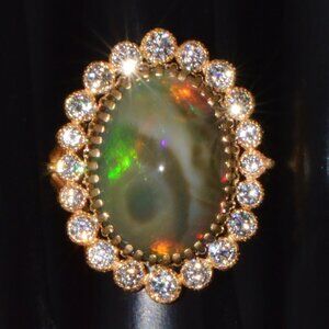 Certified Natural 9.3Cts VS F Diamond Opal 750 18K Solid Gold Cocktail Halo Ring